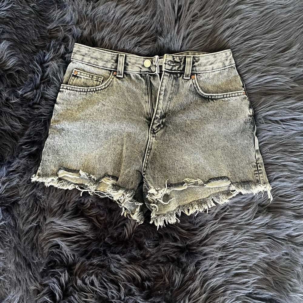 Distressed Gray Denim Shorts